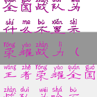 《王者荣耀》全国战队为什么不显示荣耀战力(王者荣耀全国战队为啥不显示)