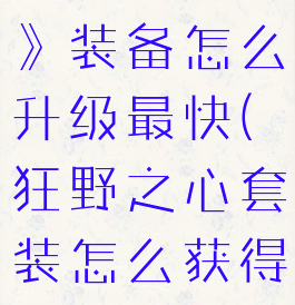 《狂野之心》装备怎么升级最快(狂野之心套装怎么获得)