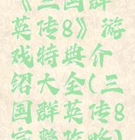 《三国群英传8》游戏特典介绍大全(三国群英传8完整攻略)
