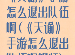 《天谕》手游怎么退出队伍啊(《天谕》手游怎么退出队伍啊视频)