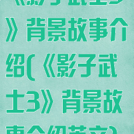 《影子武士3》背景故事介绍(《影子武士3》背景故事介绍英文)