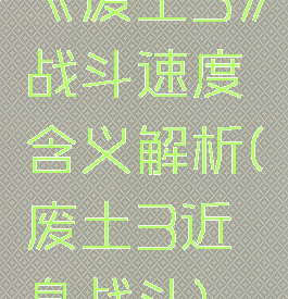 《废土3》战斗速度含义解析(废土3近身战斗)