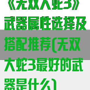 《无双大蛇3》武器属性选择及搭配推荐(无双大蛇3最好的武器是什么)