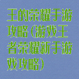 王的荣耀手游攻略(游戏王者荣耀新手游戏攻略)
