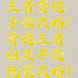 王者奇迹手游攻略(奇迹王者归来平民玩家攻略)