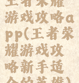 王者荣耀游戏攻略app(王者荣耀游戏攻略新手适合的英雄)