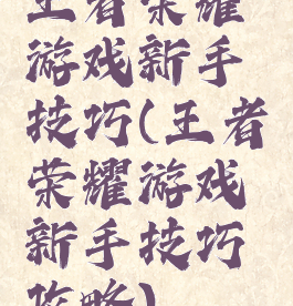 王者荣耀游戏新手技巧(王者荣耀游戏新手技巧攻略)