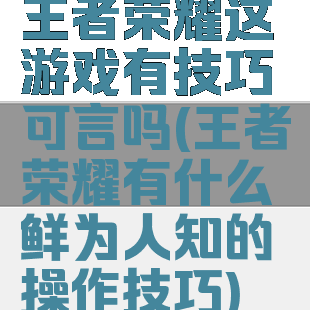 王者荣耀这游戏有技巧可言吗(王者荣耀有什么鲜为人知的操作技巧)