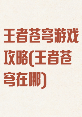 王者苍穹游戏攻略(王者苍穹在哪)