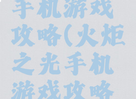 火炬之光手机游戏攻略(火炬之光手机游戏攻略大全)