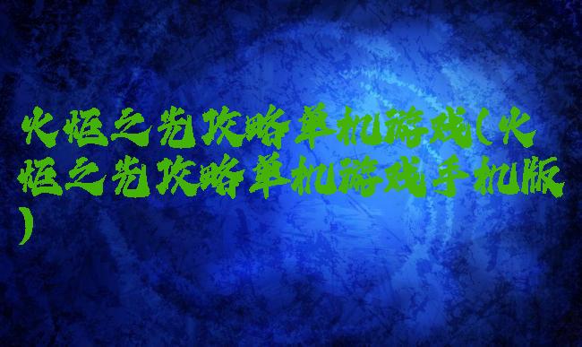 火炬之光攻略单机游戏(火炬之光攻略单机游戏手机版)