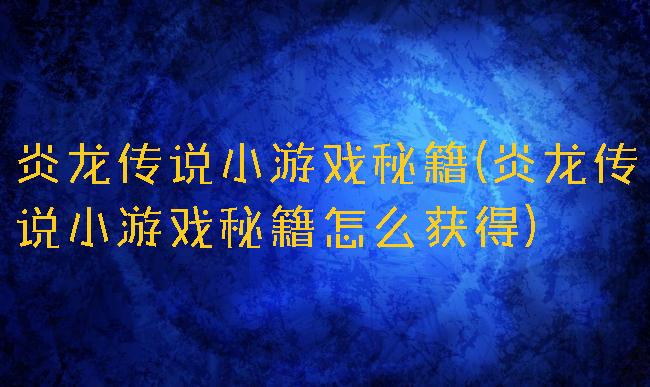 炎龙传说小游戏秘籍(炎龙传说小游戏秘籍怎么获得)