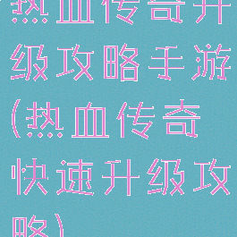 热血传奇升级攻略手游(热血传奇快速升级攻略)