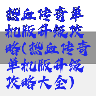 热血传奇单机版升级攻略(热血传奇单机版升级攻略大全)