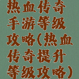 热血传奇手游等级攻略(热血传奇提升等级攻略)
