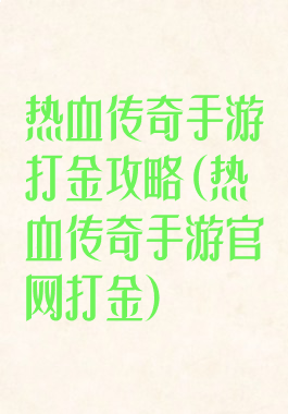 热血传奇手游打金攻略(热血传奇手游官网打金)