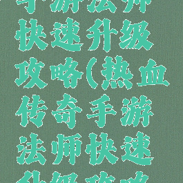 热血传奇手游法师快速升级攻略(热血传奇手游法师快速升级攻略大全)