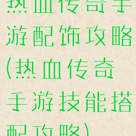 热血传奇手游配饰攻略(热血传奇手游技能搭配攻略)