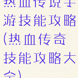 热血传说手游技能攻略(热血传奇技能攻略大全)