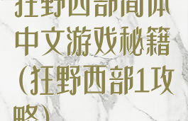 狂野西部简体中文游戏秘籍(狂野西部1攻略)