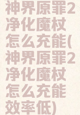 神界原罪2净化魔杖怎么充能(神界原罪2净化魔杖怎么充能效率低)