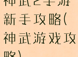 神武2手游新手攻略(神武游戏攻略)