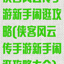 侠客风云传手游新手闲逛攻略(侠客风云传手游新手闲逛攻略大全)
