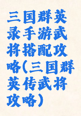 三国群英录手游武将搭配攻略(三国群英传武将攻略)