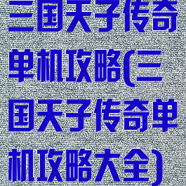 三国天子传奇单机攻略(三国天子传奇单机攻略大全)