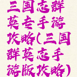 三国志群英专手游攻略(三国群英志手游版攻略)