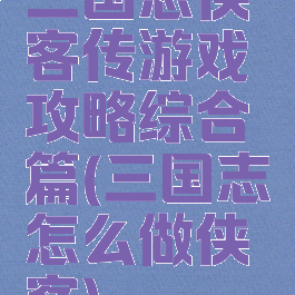 三国志侠客传游戏攻略综合篇(三国志怎么做侠客)