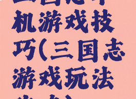 三国志单机游戏技巧(三国志游戏玩法攻略)