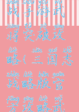 三国志大战手游武将突破攻略(三国志战略版官方攻略武将搭配)