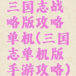 三国志战略版攻略单机(三国志单机版手游攻略)