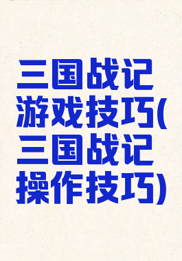 三国战记游戏技巧(三国战记操作技巧)