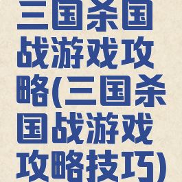 三国杀国战游戏攻略(三国杀国战游戏攻略技巧)