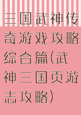 三国武神传奇游戏攻略综合篇(武神三国页游志攻略)