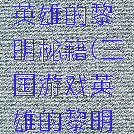 三国游戏英雄的黎明秘籍(三国游戏英雄的黎明秘籍攻略)