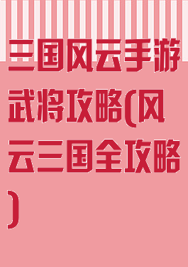 三国风云手游武将攻略(风云三国全攻略)