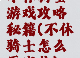 不休骑士游戏攻略秘籍(不休骑士怎么弄宠物)