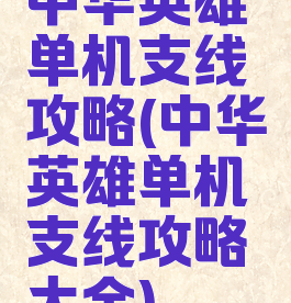 中华英雄单机支线攻略(中华英雄单机支线攻略大全)