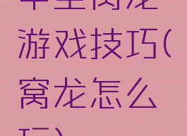 中至窝龙游戏技巧(窝龙怎么玩)