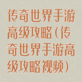 传奇世界手游高级攻略(传奇世界手游高级攻略视频)
