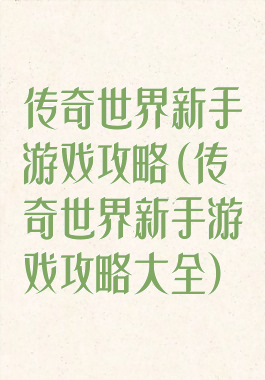 传奇世界新手游戏攻略(传奇世界新手游戏攻略大全)