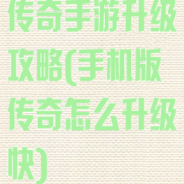 传奇手游升级攻略(手机版传奇怎么升级快)