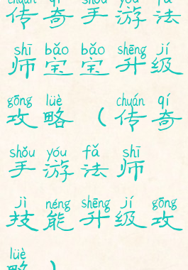 传奇手游法师宝宝升级攻略(传奇手游法师技能升级攻略)