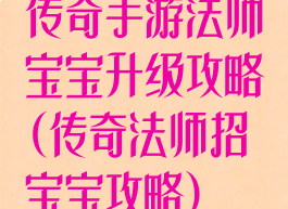 传奇手游法师宝宝升级攻略(传奇法师招宝宝攻略)