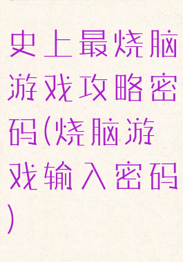 史上最烧脑游戏攻略密码(烧脑游戏输入密码)