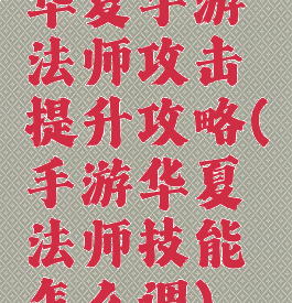 华夏手游法师攻击提升攻略(手游华夏法师技能怎么调)