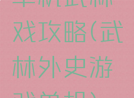 单机武林戏攻略(武林外史游戏单机)